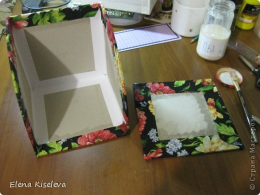  Мастер-класс: Коробочки для хранения салфеток. МК. Бумага, Картон, Клей, Ткань. Фото 21